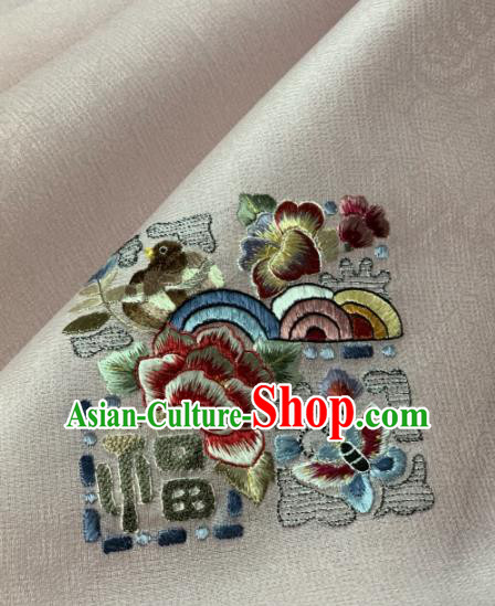 Traditional Chinese Satin Classical Embroidered Peony Pattern Design White Brocade Fabric Asian Silk Fabric Material