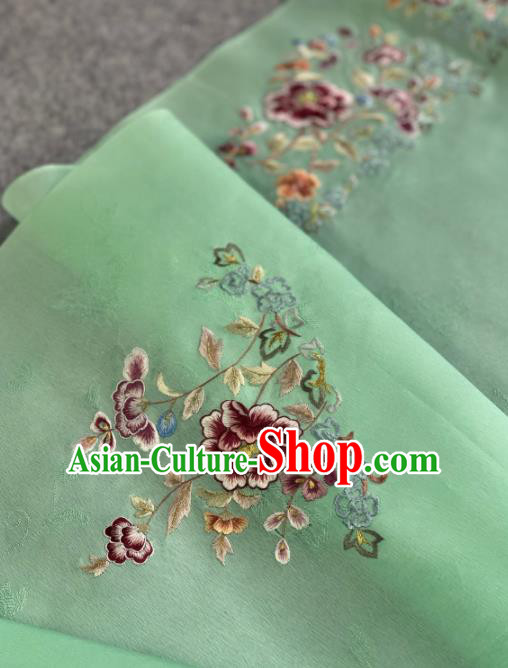 Traditional Chinese Satin Classical Embroidered Peony Pattern Design Green Brocade Fabric Asian Silk Fabric Material