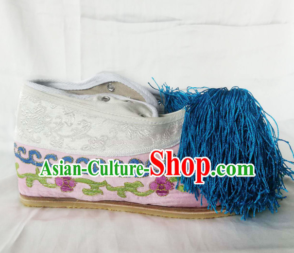 Chinese Traditional Beijing Opera Diva Shoes Ancient Princess Pink Embroidered Shoes for Women