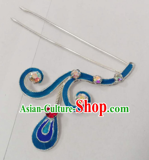 Chinese Traditional Beijing Opera Diva Hair Accessories Ancient Queen Blue Hairpins for Women