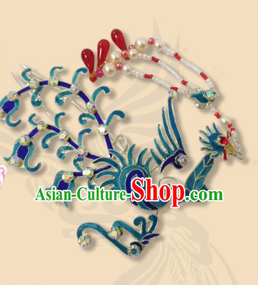 Chinese Traditional Beijing Opera Hair Accessories Ancient Queen Pearls Tassel Phoenix Hairpins for Women