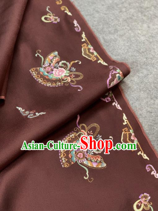 Traditional Chinese Satin Classical Embroidered Peony Pattern Design Brown Brocade Fabric Asian Silk Fabric Material