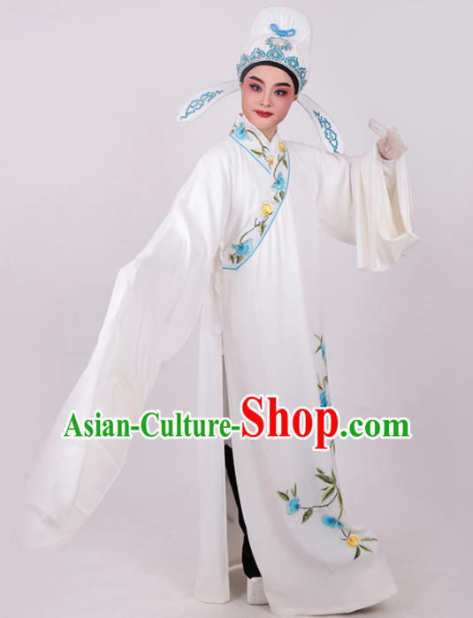 Chinese Traditional Beijing Opera Niche Embroidered White Robe Ancient Number One Scholar Costume for Men