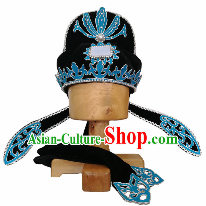 Chinese Ancient Number One Scholar Black Hat Traditional Beijing Opera Niche Hair Accessories for Adults