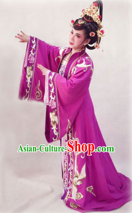 Chinese Traditional Peking Opera Diva Purple Dress Ancient Imperial Empress Embroidered Costume for Women