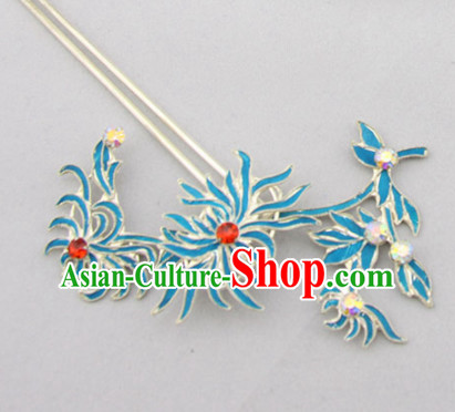Chinese Ancient Court Princess Red Crystal Chrysanthemum Hairpins Traditional Beijing Opera Diva Hair Accessories for Adults