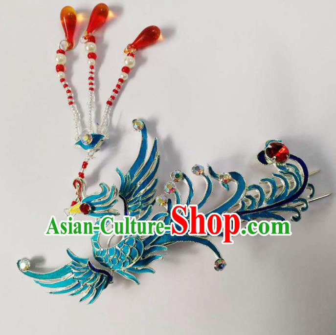 Chinese Ancient Princess Phoenix Tassel Hairpins Traditional Beijing Opera Diva Hair Accessories for Adults