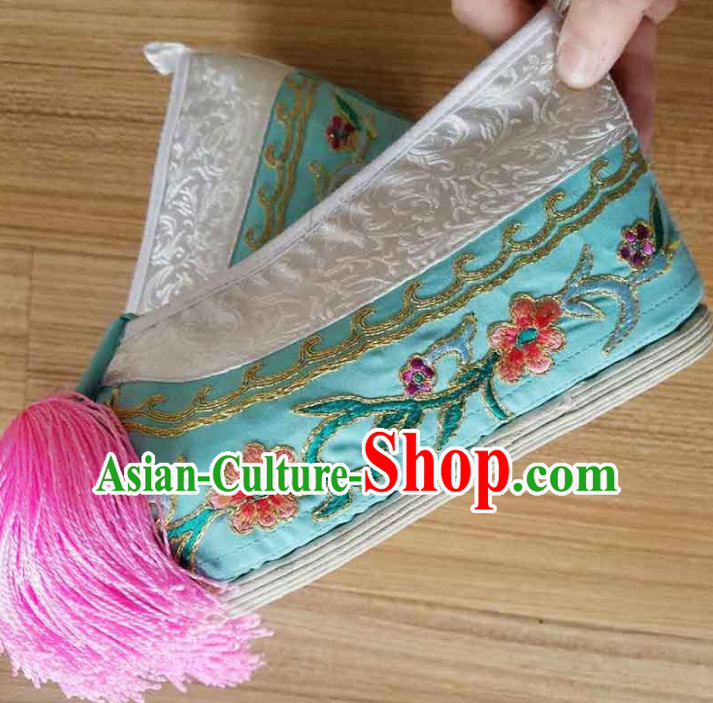 Chinese Ancient Princess Hanfu Embroidered Shoes Traditional Beijing Opera Diva Green Blood Stained Shoes for Adults