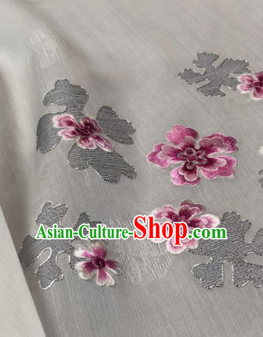 Traditional Chinese White Silk Fabric Classical Embroidered Pattern Design Brocade Fabric Asian Satin Material