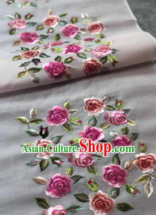 Traditional Chinese Silk Fabric Classical Embroidered Peony Pattern Design White Brocade Fabric Asian Satin Material