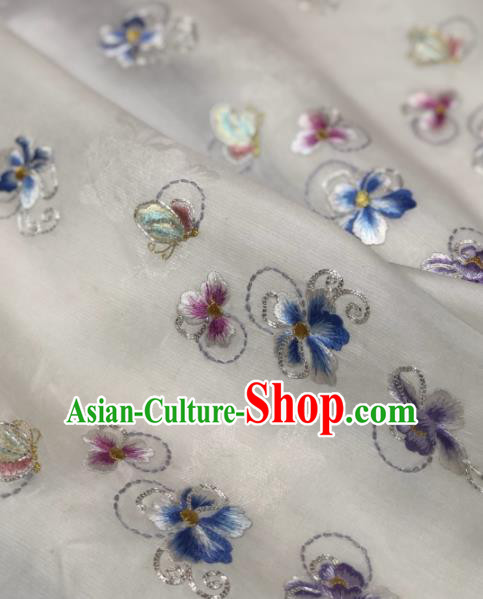 Traditional Chinese Silk Fabric Classical Embroidered Pattern Design White Brocade Fabric Asian Satin Material
