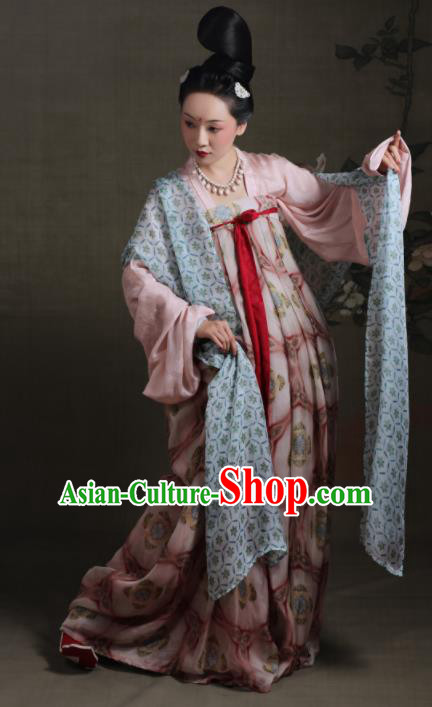 Chinese Ancient Tang Dynasty Pink Hanfu Dress Traditional Court Maid Replica Costume for Women