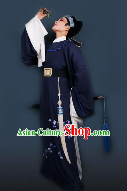 Chinese Traditional Beijing Opera Niche Navy Robe Ancient Scholar Nobility Childe Costume for Men