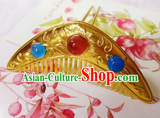 Chinese Ancient Golden Hair Comb Princess Hairpins Traditional Hanfu Palace Hair Accessories for Women