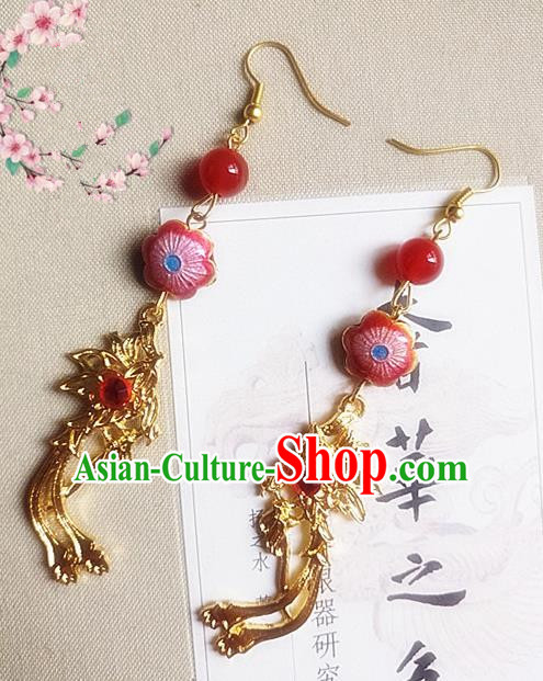 Chinese Ancient Princess Cloisonne Red Earrings Traditional Hanfu Palace Jewelry Accessories for Women