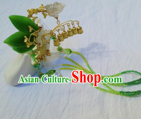 Chinese Ancient Princess Green Beads Tassel Hair Claws Hairpins Traditional Hanfu Palace Hair Accessories for Women