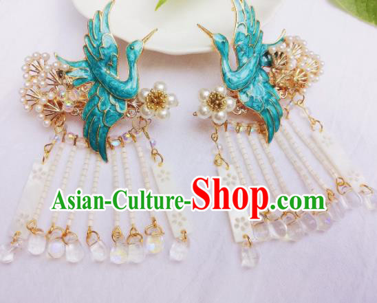 Chinese Ancient Princess Hairpins Palace Blueing Crane Hair Claws Traditional Hanfu Hair Accessories for Women