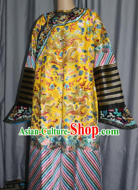 Chinese Traditional Drama Costume Ancient Qing Dynasty Emperor Embroidered Golden Dragon Robe for Men