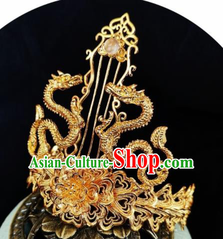 Chinese Ancient Swordsman Golden Hairdo Crown Hairpins Traditional Hanfu Dragon Hair Accessories for Men