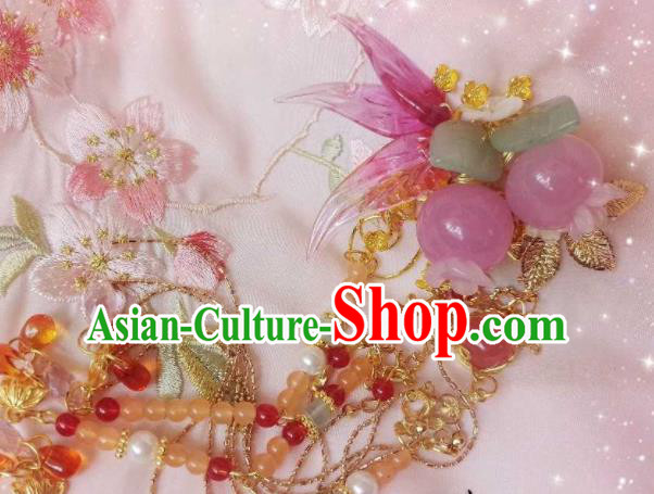 Chinese Ancient Palace Princess Pomegranate Hair Claw Tassel Hairpins Traditional Hanfu Hair Accessories for Women