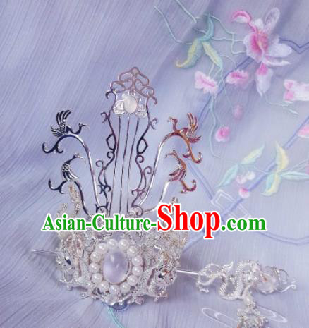 Chinese Ancient Swordsman Pearls Hairdo Crown Hairpins Traditional Hanfu Hair Accessories for Men