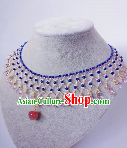 Chinese Ancient Palace Princess Rose Chalcedony Necklace Traditional Hanfu Jewelry Accessories for Women