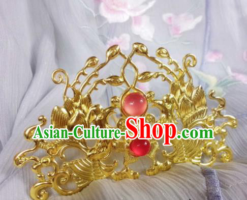 Chinese Ancient Palace Princess Golden Phoenix Hair Comb Hairpins Traditional Hanfu Hair Accessories for Women