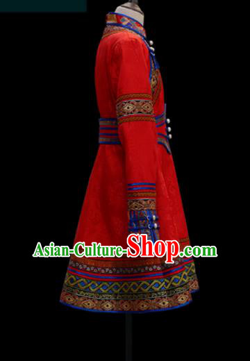 Traditional Chinese Mongol Ethnic Red Dress Mongolian Minority Folk Dance Clothing for Kids