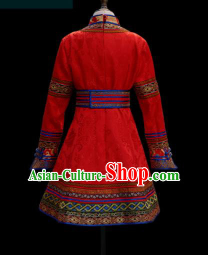 Traditional Chinese Mongol Ethnic Red Dress Mongolian Minority Folk Dance Clothing for Kids