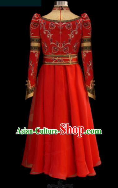Chinese Traditional Mongol Ethnic Red Dress Mongolian Minority Folk Dance Clothing for Kids
