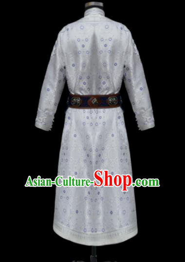 Chinese Traditional Mongol Ethnic National White Robe Mongolian Minority Folk Dance Costume for Men