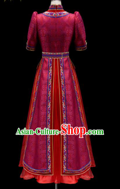 Traditional Chinese Mongol Ethnic National Wedding Red Dress Mongolian Minority Folk Dance Costume for Women