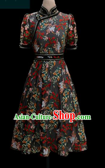 Traditional Chinese Mongol Ethnic Lace Dress Mongolian Minority Folk Dance Embroidered Costume for Women