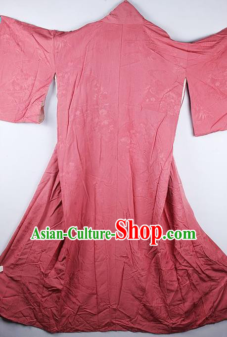 Traditional Japanese Geisha Rosy Furisode Kimono Asian Japan National Yukata Dress Costume for Women