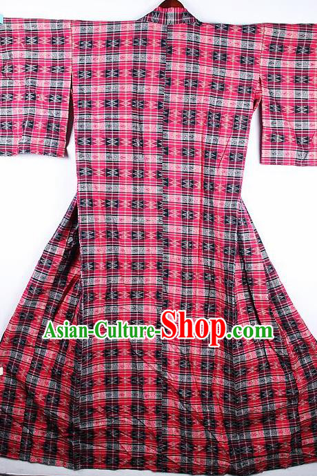 Japanese Traditional Rosy Furisode Kimono Asian Japan National Yukata Dress Costume for Women