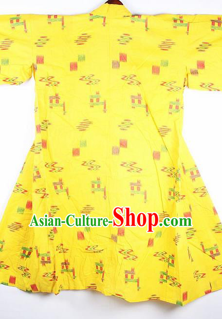 Japanese Traditional Yellow Furisode Kimono Asian Japan National Yukata Dress Costume for Women