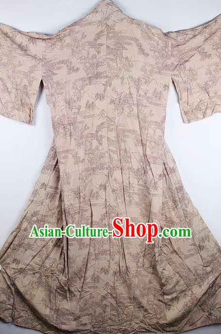 Traditional Japanese Khaki Furisode Kimono Asian Japan National Yukata Dress Costume for Women