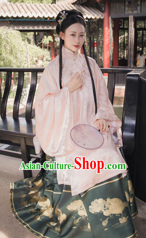 Asian Chinese Ming Dynasty Palace Princess Replica Costume Traditional Ancient Court Pink Hanfu Dress for Women
