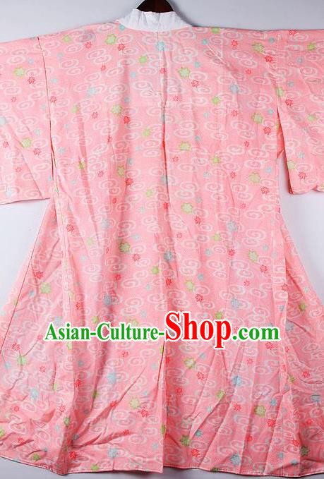 Japanese Traditional Ceremony Costume Peach Pink Furisode Kimono Asian Japan National Yukata Dress for Women