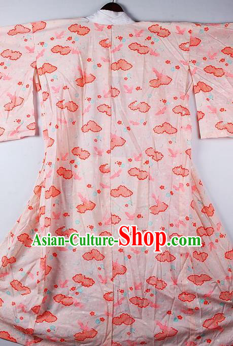 Japanese Traditional Ceremony Costume Classical Clouds Pattern Pink Furisode Kimono Asian Japan National Yukata Dress for Women