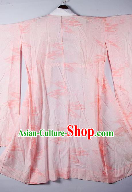 Japanese Traditional Ceremony Costume Printing Fans Pink Furisode Kimono Asian Japan National Yukata Dress for Women