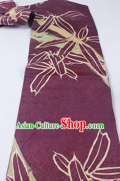 Japanese Ceremony Kimono Classical Bamboo Pattern Design Purple Brocade Belt Asian Japan Traditional Yukata Waistband for Women