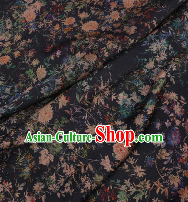 Traditional Chinese Navy Gambiered Guangdong Gauze Silk Fabric Classical Pattern Design Brocade Fabric Asian Satin Material