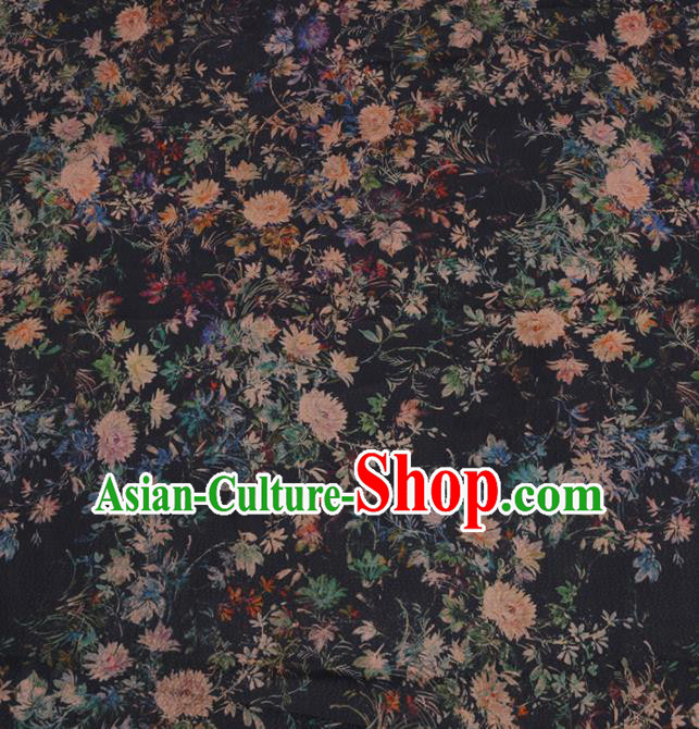 Traditional Chinese Navy Gambiered Guangdong Silk Fabric Classical Pattern Design Brocade Fabric Asian Satin Material