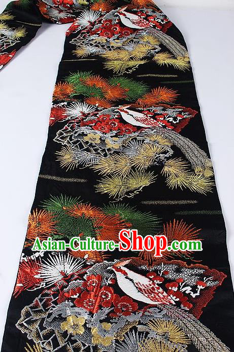 Japanese Kimono Classical Pine Pattern Design Black Brocade Belt Asian Japan Traditional National Yukata Waistband for Women