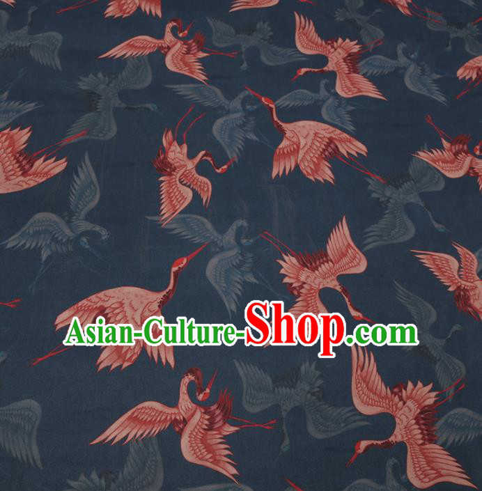 Traditional Chinese Green Gambiered Guangdong Gauze Classical Cranes Pattern Design Silk Fabric
