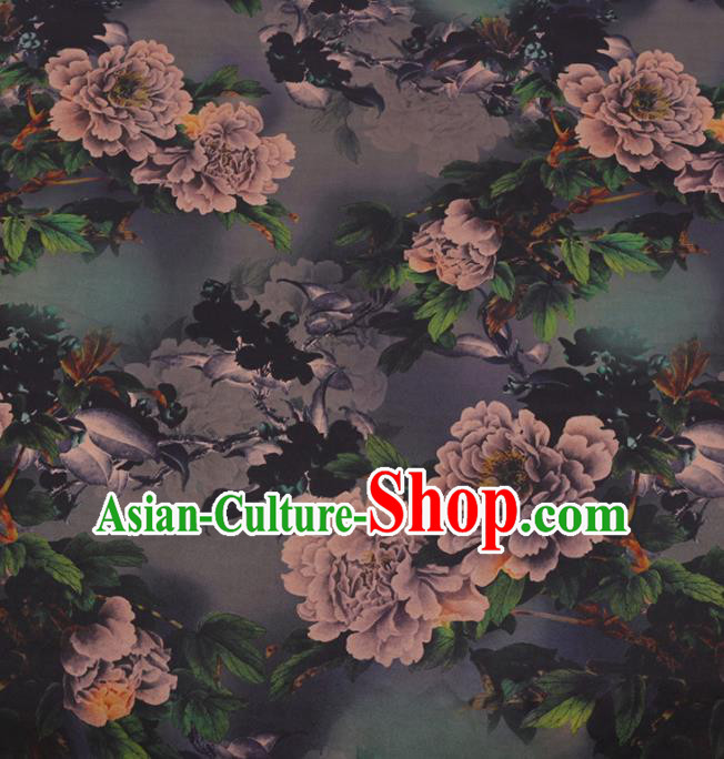 Traditional Chinese Classical Peony Pattern Design Atrovirens Gambiered Guangdong Gauze Asian Brocade Silk Fabric