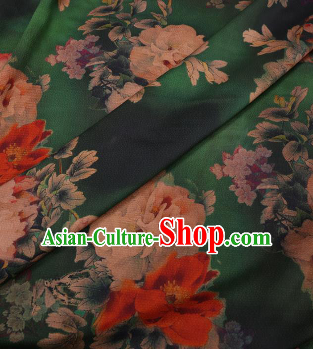 Traditional Chinese Classical Peony Pattern Design Green Gambiered Guangdong Gauze Asian Brocade Silk Fabric