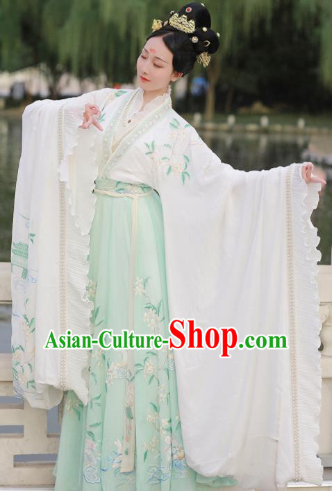 Ancient Chinese Imperial Consort Goddess Green Hanfu Dress Traditional Jin Dynasty Embroidered Replica Costume for Women