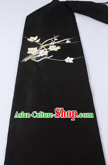 Japanese Kimono Accessories Classical Peach Blossom Pattern Black Belt Asian Japan Traditional Ceremony Yukata Waistband for Women